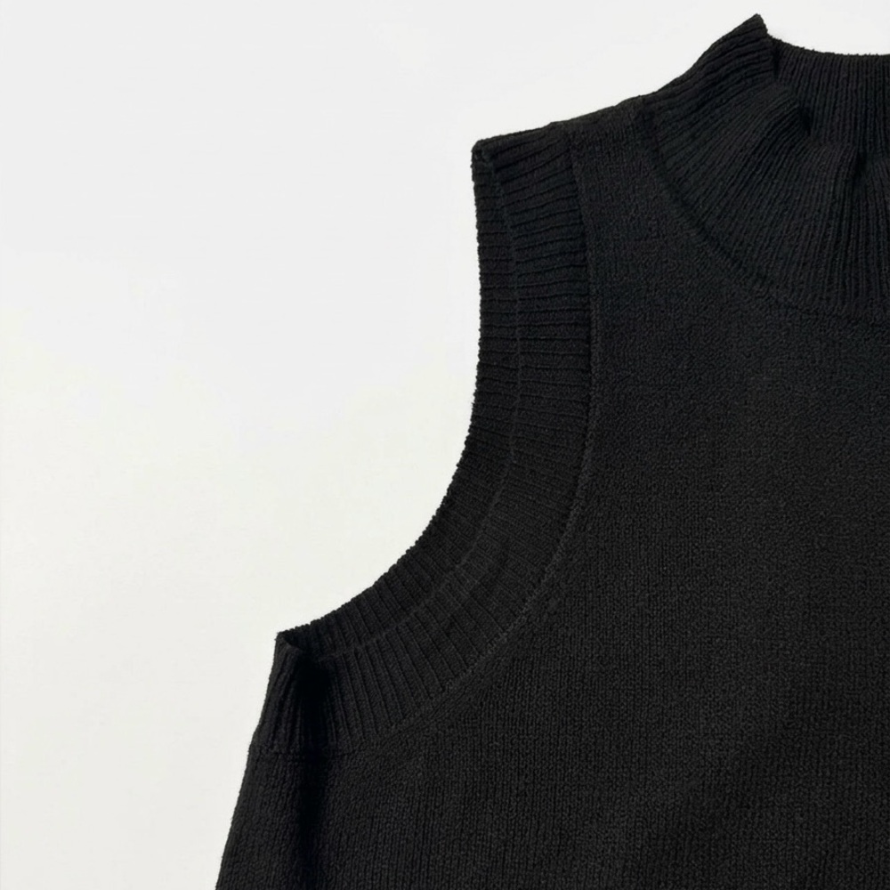 Ophelia Roe Sleeveless Black Turtleneck Mini Dress with Side Slit - Picture 7 of 13